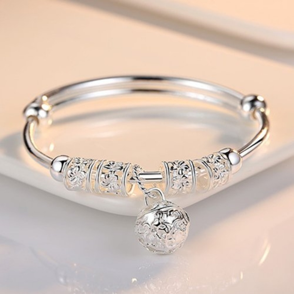 Silver Plated Charm Bangle Bracelet Adjustable New